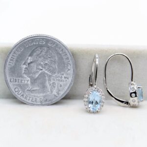 Dazzlingrock Collection 10K 6X4 MM Each Oval Cut Aquamarine & Round Cut Diamond Ladies Dangling Earrings, White Gold