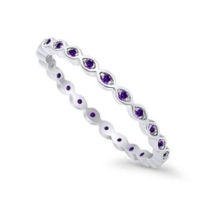 Blue Apple Co. 2mm Full Eternity Stackable Band Ring Round Simulated Purple Amethyst 925 Sterling Silver