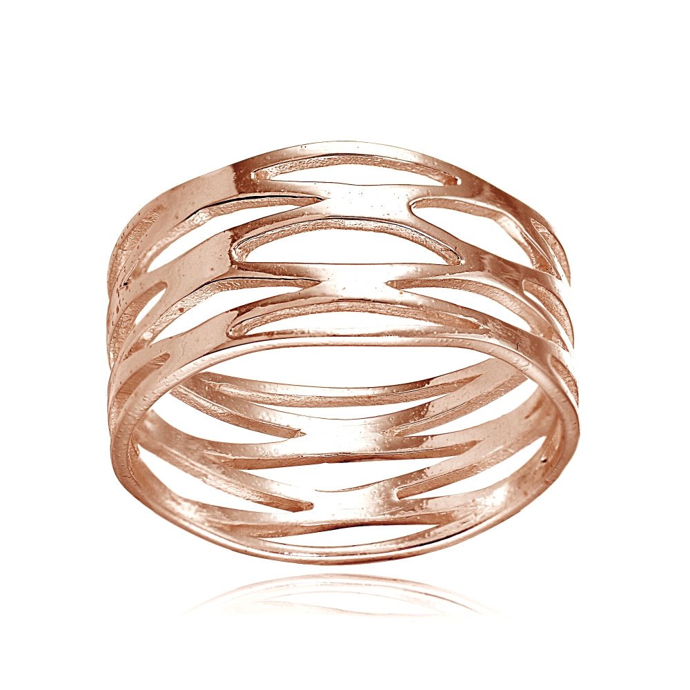 Hoops & Loops Rose Gold Flashed Sterling Silver High Polished Multi Wrap Band Ring, Size 8