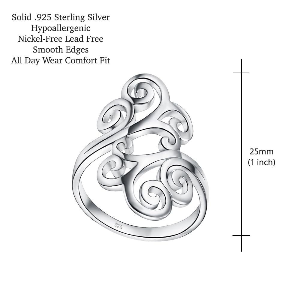 Hoops & Loops Sterling Silver High Polished Open Filigree Fashion Ring, Size 9