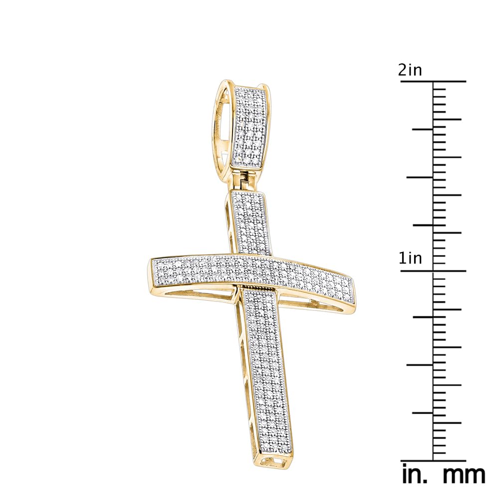 Luxurman 14K Round Pave Set Natural 0.5 Ctw Diamond Cross Pendant (Yellow Gold)