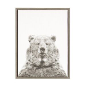 kate and laurel sylvie bear animal print black and white portrait framed canvas wall art by simon te tai, 18x24 gray