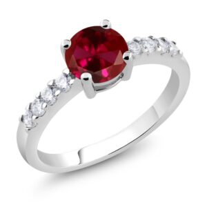 gem stone king red created ruby engagement anniversary promise ring for women (1.24 cttw, gemstone july birthstone, round 7mm, available in size 5,6,7,8,9)