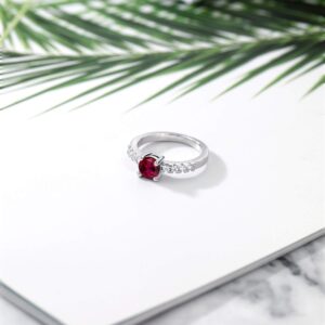 Gem Stone King Red Created Ruby Engagement Anniversary Promise Ring For Women (1.24 Cttw, Gemstone July Birthstone, Round 7MM, Available in Size 5,6,7,8,9)