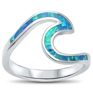 oxford diamond co wave ocean beach lab created opal .925 sterling silver ring sizes 4-12. colors available (lab created blue opal, 5)