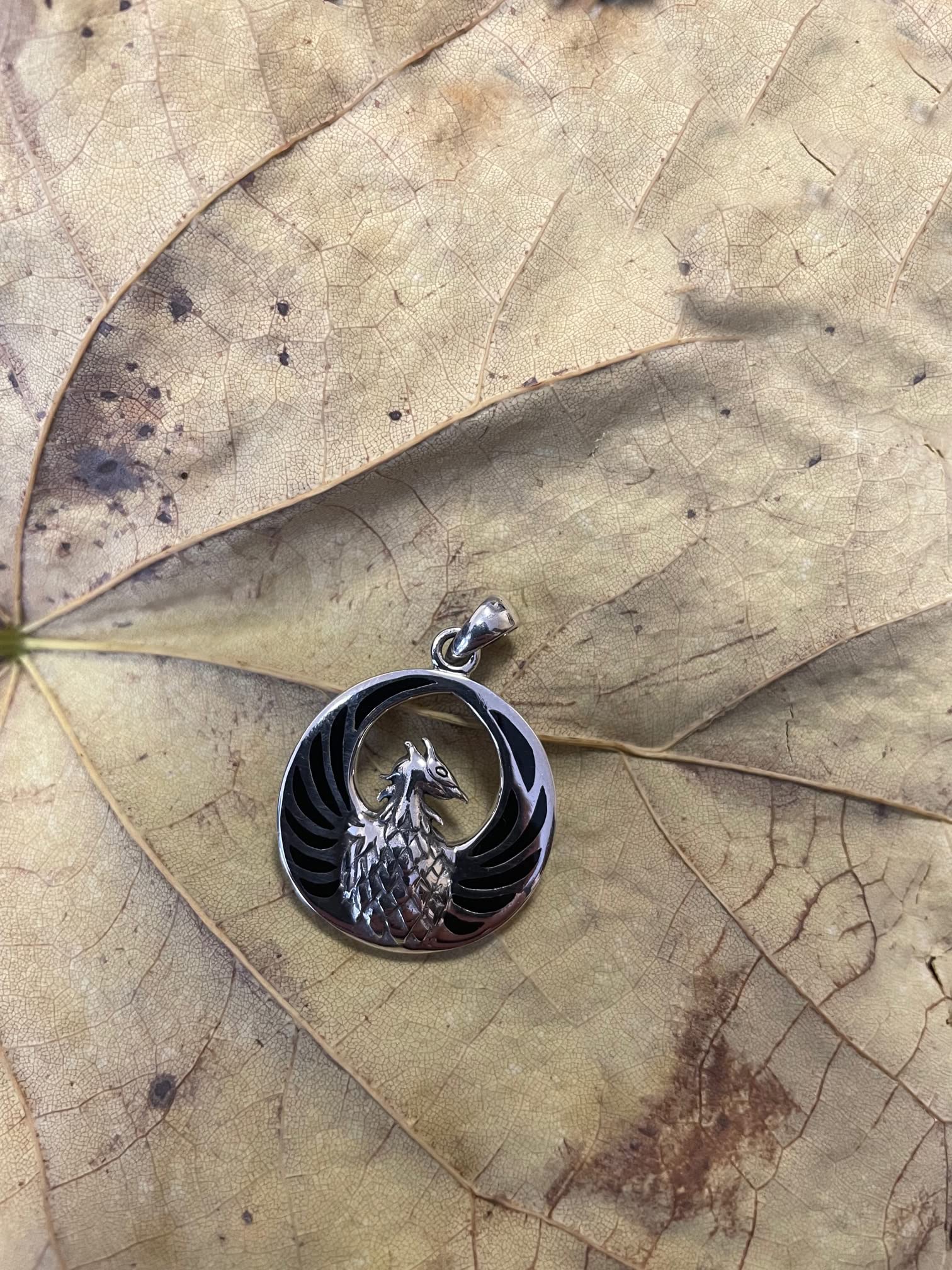 Jewelry Trends Sterling Silver Phoenix Fire Bird Pendant Created Black Onyx