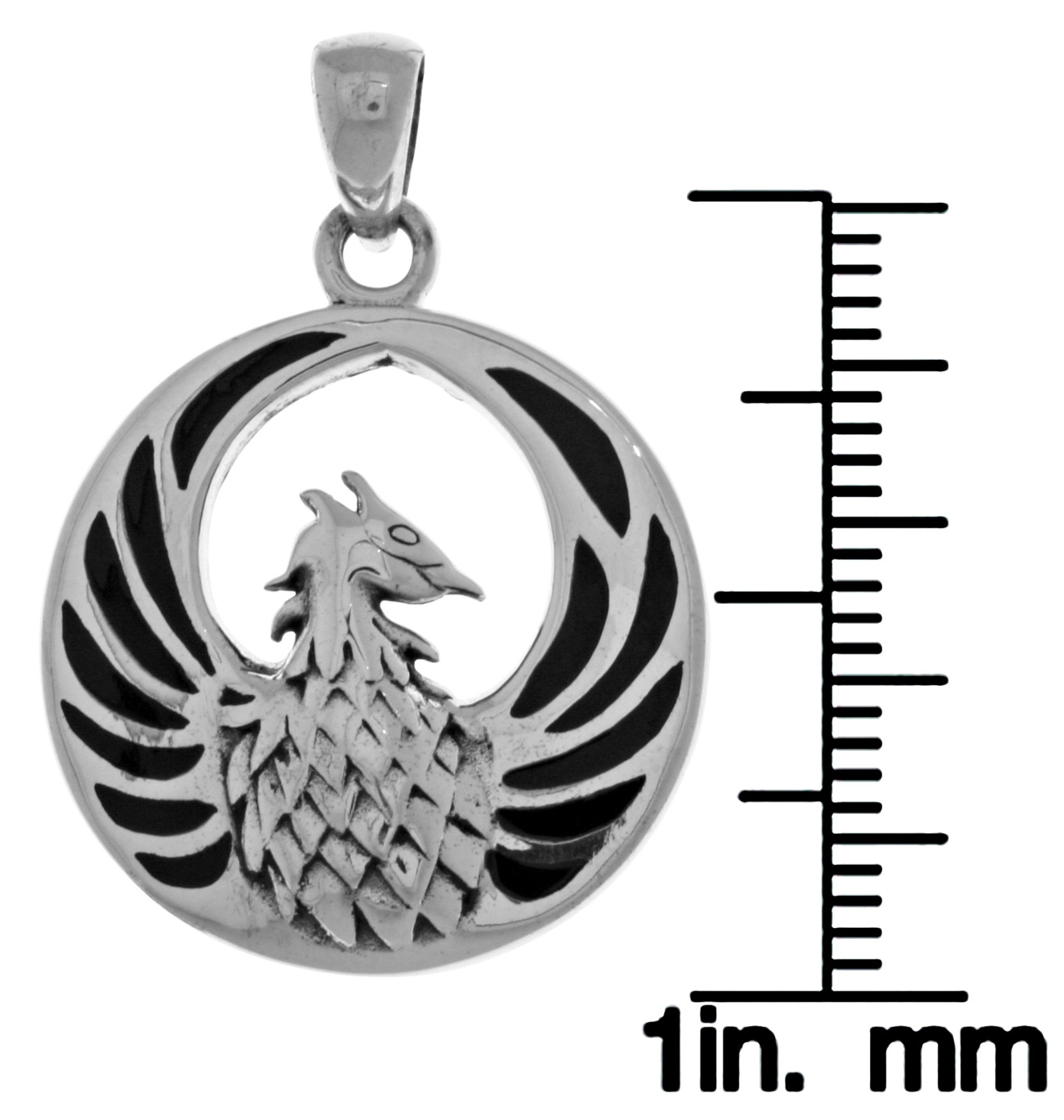 Jewelry Trends Sterling Silver Phoenix Fire Bird Pendant Created Black Onyx