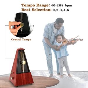 Tempi Mechanical Metronome for Musicians - 2 Year Warranty - Metronome for Piano/Guitar/Violin, Metronome Music for Adults and Kids (Molded Teak Grain Veneer)