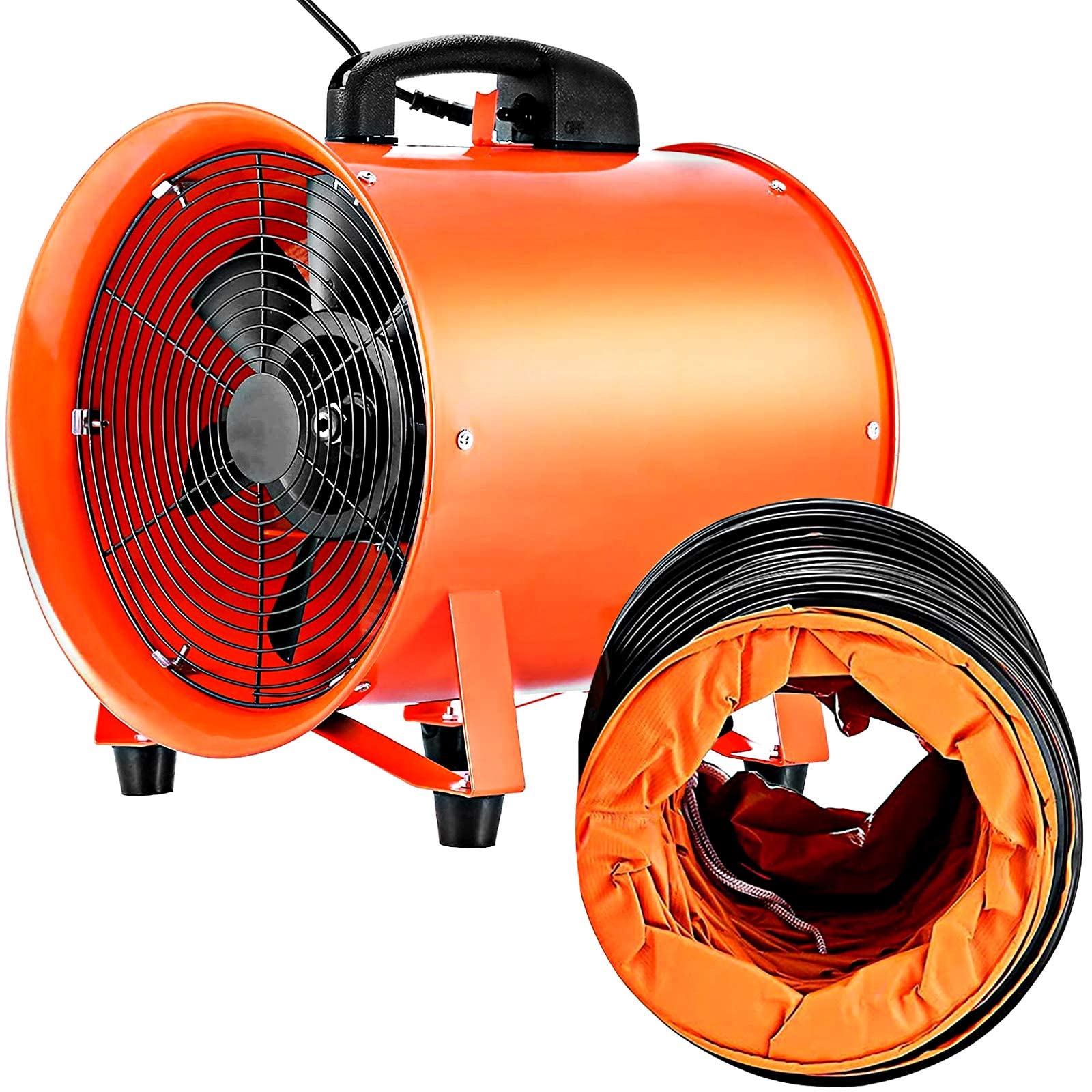 VEVOR 10 Inch Portable Ventilator Fan, High Velocity, Low Noise, 2700m3/h Air Flow, 320W Power, 295Pa Pressure, with 5M Duct Hose, Orange