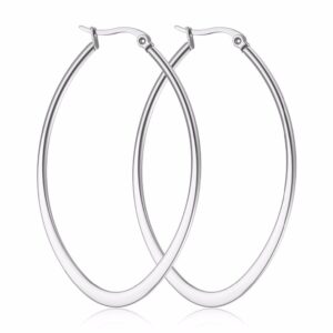 K COOL Stainless Steel Women Big Oval Teardrop Hoop Earrings For Women Hypoallergenic Huggie Silver 55cm