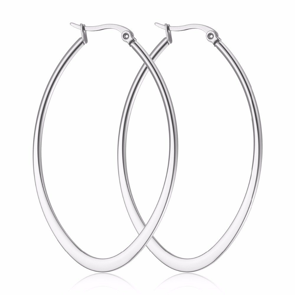 K COOL Stainless Steel Women Big Oval Teardrop Hoop Earrings For Women Hypoallergenic Huggie Silver 55cm