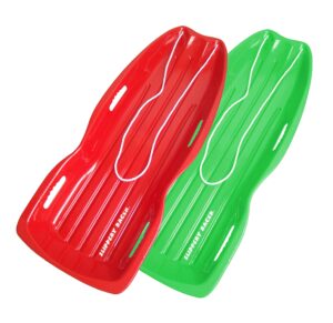 slippery racer downhill xtreme flexible adults and kids plastic toboggan snow sled for up to 2 riders with pull rope, (2 pack) (red/green)