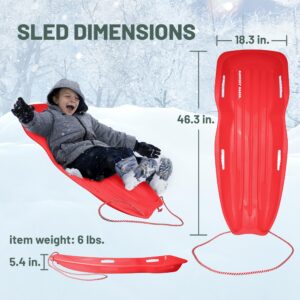 Slippery Racer Downhill Xtreme Flexible Adults and Kids Plastic Toboggan Snow Sled for Up to 2 Riders with Pull Rope, (2 Pack) (Red/Green)