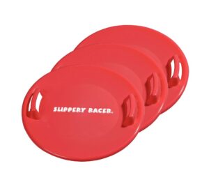 slippery racer downhill pro 26 inch diameter cold resistant saucer disc outdoor winter kids toy snow sled, red (3 pack)