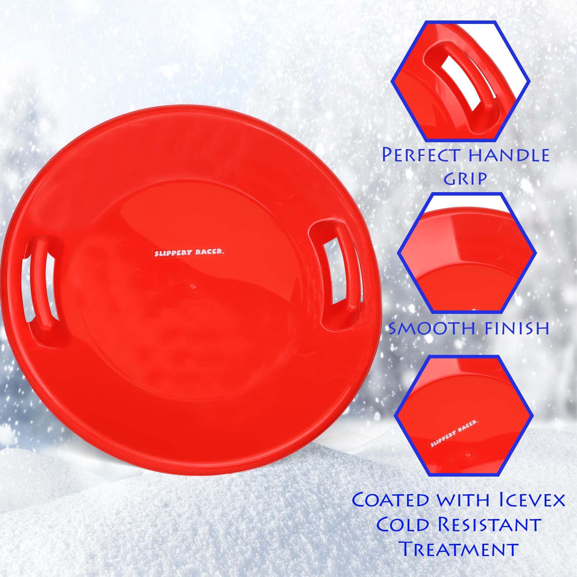 Slippery Racer Downhill Pro 26 Inch Diameter Cold Resistant Saucer Disc Outdoor Winter Kids Toy Snow Sled, Red (3 Pack)