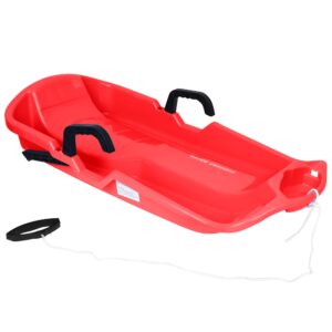 slippery racer downhill thunder flexible plastic toboggan snow sled with built in brake system, pull rope, and handle grips, red