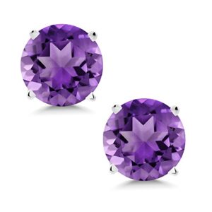 gem stone king 14k white gold round 5mm gemstone birthstone stud earrings | white gold earrings for women