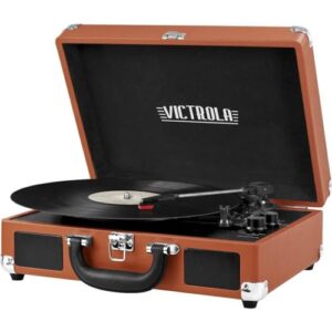 victrola vintage 3-speed bluetooth portable suitcase record player with built-in speakers | upgraded turntable audio sound|cognac, model number: vsc-550bt-cg