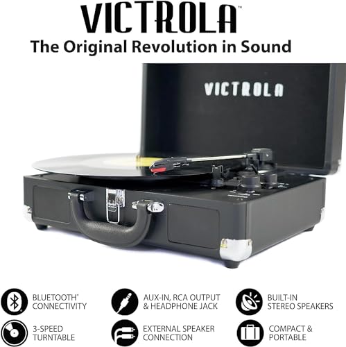 Victrola Vintage 3-Speed Bluetooth Portable Suitcase Record Player with Built-in Speakers | Upgraded Turntable Audio Sound|Cognac, Model Number: VSC-550BT-CG