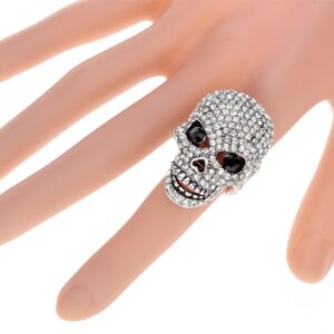 Szxc Women's Skull Stretch Ring Fit Finger Size 7 to 9, Elastic Band Ring, Moving Jaw, Silk Scarf Holder, Women Biker Jewelry