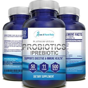 Lose A Pound Daily Best Vegan Probiotic | Non GMO. Probiotic for Men | Probiotic for Women. Delayed Release Prebiotic 50 Billion CFU Shelf Stable 11 Strains. 30 Capsules, 1 Bottle | 500mg Acidophilus