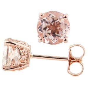 Solid 14k Rose Gold Morganite Stud Earrings (5mm round, 1.0cttw)