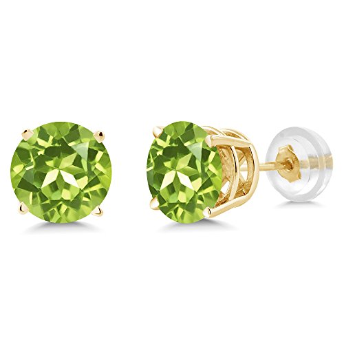 Gem Stone King 14K Yellow Gold Round 5MM Gemstone Birthstone Stud Earrings | Gold Earrings for Women