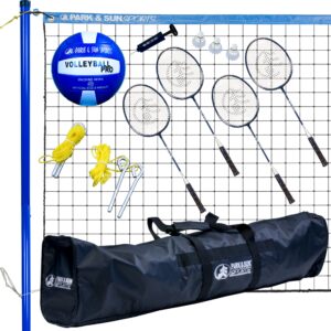 Park & Sun Sports Volley Sport Combo Set: Portable Outdoor Badminton/Volleyball Net System, Blue, One Size