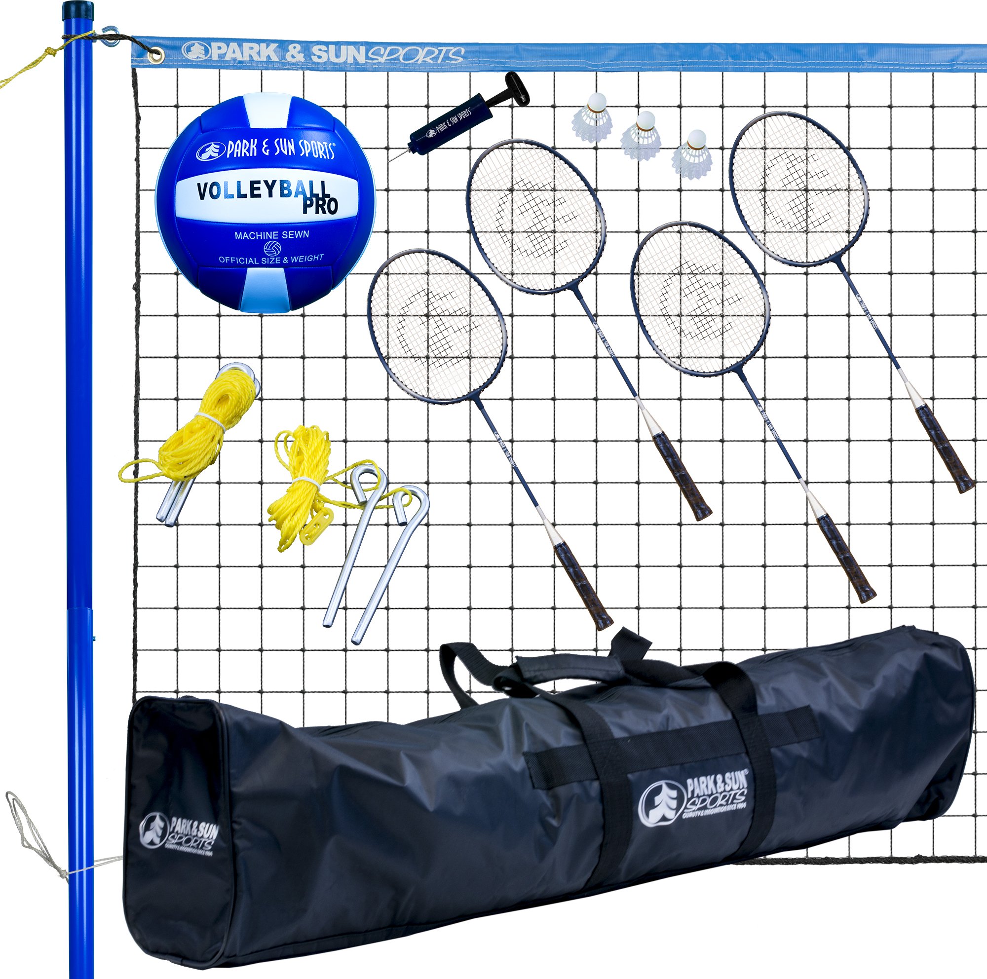 Park & Sun Sports Volley Sport Combo Set: Portable Outdoor Badminton/Volleyball Net System, Blue, One Size