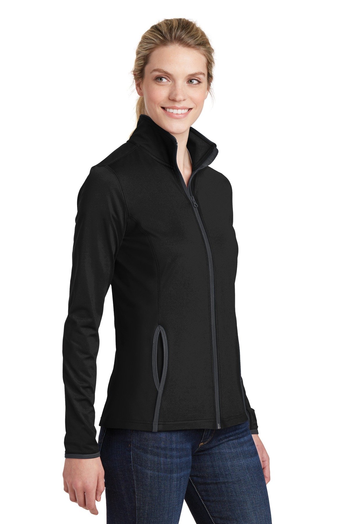 SPORT-TEK Ladies Sport-Wick Stretch Contrast Full-Zip Jacket. LST853