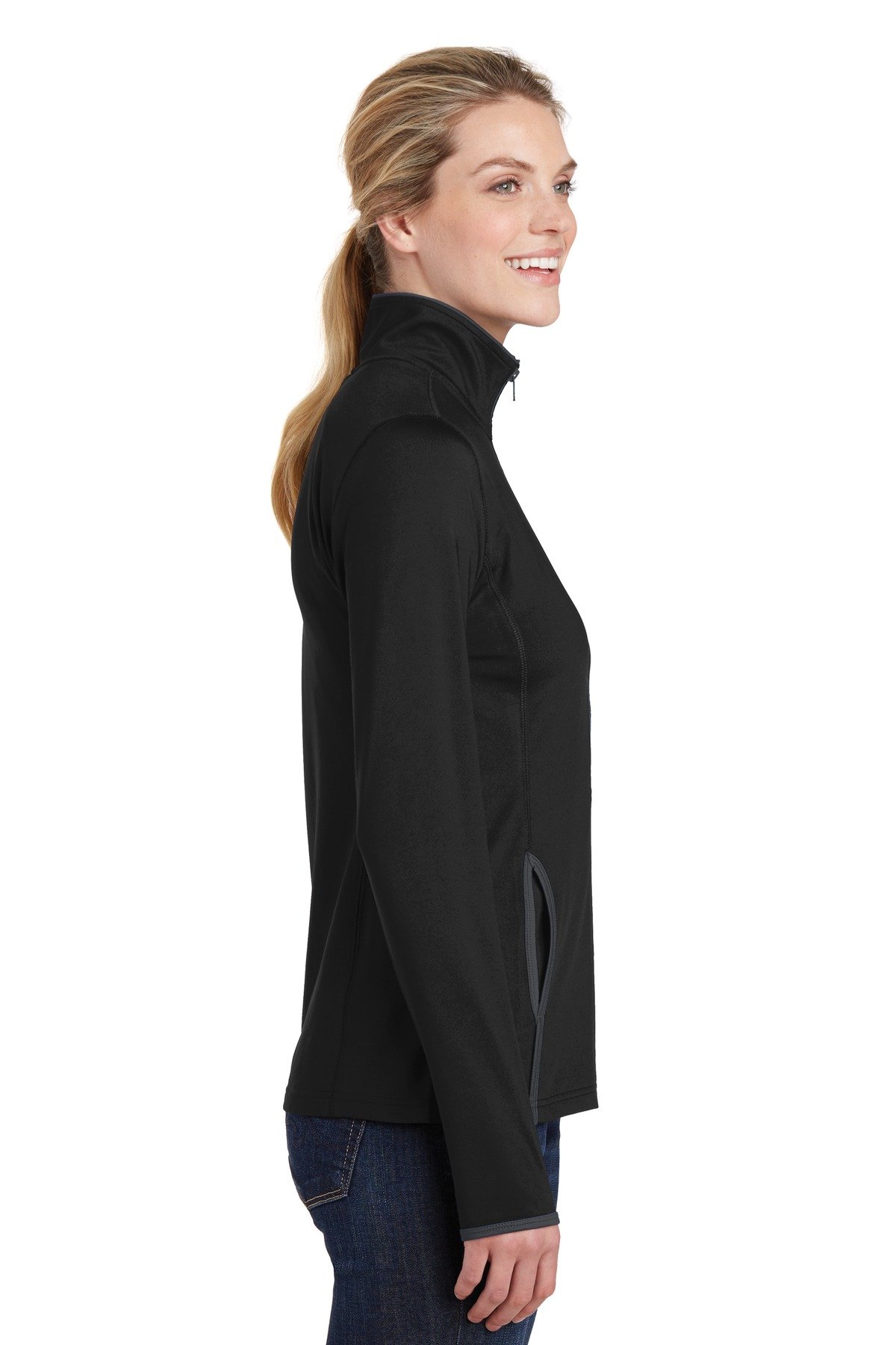 SPORT-TEK Ladies Sport-Wick Stretch Contrast Full-Zip Jacket. LST853