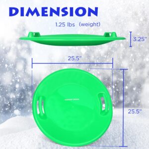 Slippery Racer Heavy-Duty Cold Resistant Downhill Pro Plastic Outdoor Winter Saucer Disc Snow Sled with Handles. (GREEN-1 PACK)