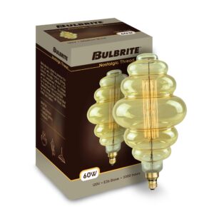 bulbrite nostalgic collection grand nostalgics, 60 watt, incandescent, dimmable, beehive, e26 standard base, 2200k (amber light) oversized light bulb, antique, (pack of 1), warm white, (137601)