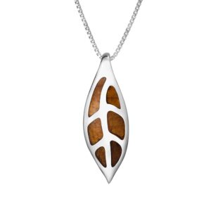 sterling silver koa wood maile leaf necklace pendant with 18" box chain, nickel free hypoallergenic for sensitive skin, gift box included - jewelry gifts for women wife mom daughter