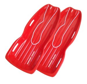 slippery racer downhill xtreme flexible adults and kids plastic toboggan snow sled for up to 2 riders with pull rope, (2 pack) (red/red)