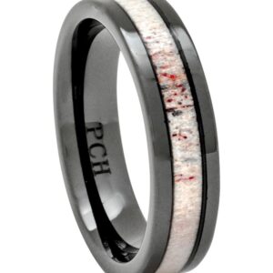 PCH Jewelers Deer Antler Ring in Black Ceramic 6mm Comfort Fit Wedding Band Size 7 to 12 (9.5)