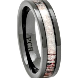 PCH Jewelers Deer Antler Ring in Black Ceramic 6mm Comfort Fit Wedding Band Size 7 to 12 (9.5)