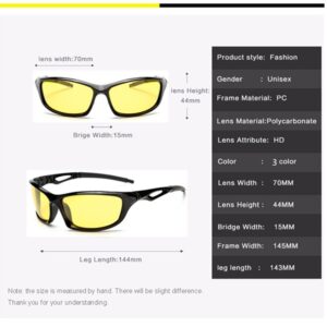 Long Keeper Night Vsion Sunglasses for Cycling Running Fishing Driving Men and Women Yellow Lens(Black, Yellow)