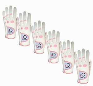 finger ten women’s golf gloves ladies left hand right value 6 pack, all weather extra grip lh rh, size fit small medium large xl (6 pack milkly, medium, left)