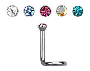 pierced owl 18ga eo gas sterilized g23 implant grade titanium bezel set crystal top nose screw (aquamarine)