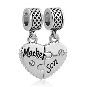 LilyJewelry Heart Love Mom Mother Son Charm Puzzle Dangle Beads For Snake Chain Bracelet