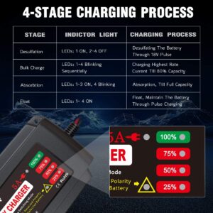 BMK 12V 5A Smart Battery Charger Portable Battery Maintainer with Detachable Alligator Rings Clips Fast Charging Trickle Charger for Car Boat Lawn Mower Marine Sealed Lead Acid Battery