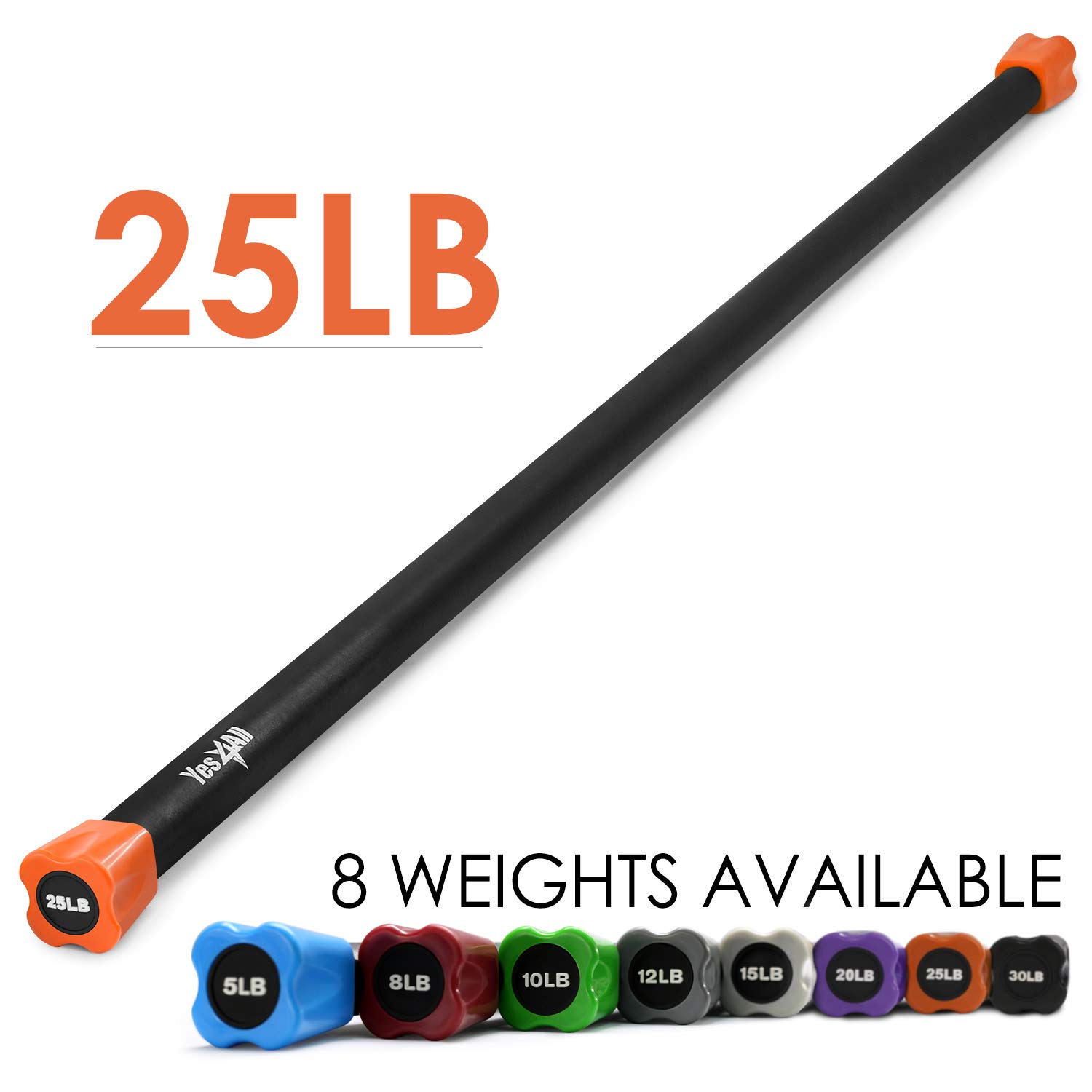 Yes4All Total Body Weighted Workout Bar, Body Bar For Exercise, Therapy, Aerobics, and Yoga, Strength Training 25lbs