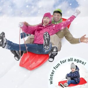 Slippery Racer Downhill Xtreme Flexible Adults and Kids Plastic Toboggan Snow Sled for Up to 2 Riders with Pull Rope and Handles, Red