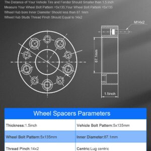 ECCPP 4X 5x135 Wheel Spacers 5 Lug 1.5" 5x135mm to 5x135mm for Ford Expedition for Ford F150 for Navigator Wheel Spacer with 14x2 Studs