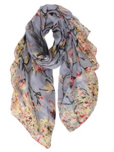 gerinly floral birds work scarves for womens lightweight cotton shawls and wraps soft thin neckwear head scarf (grey)