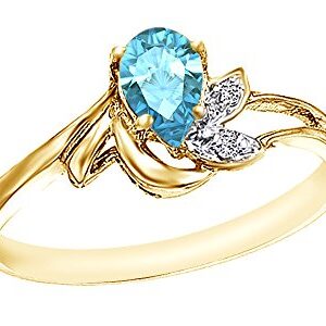 Jewel Zone US Simulated Blue Topaz & White Natural Diamond Fashion Engagement Ring in 10k Solid Gold (0.75 Cttw)