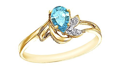 Jewel Zone US Simulated Blue Topaz & White Natural Diamond Fashion Engagement Ring in 10k Solid Gold (0.75 Cttw)