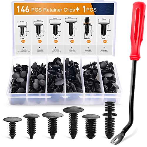 GOOACC 146PCS Nylon Bumper Shield Retainer & Double End Xmas Tree Retainers Clips Universal Auto Body Shield Retainer Fastener Clip Assortment- Bonus Fastener Remover