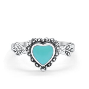 Blue Apple Co. Simulated Turquoise CZ Size-8 Promise Heart Ring Round 925 Sterling Silver